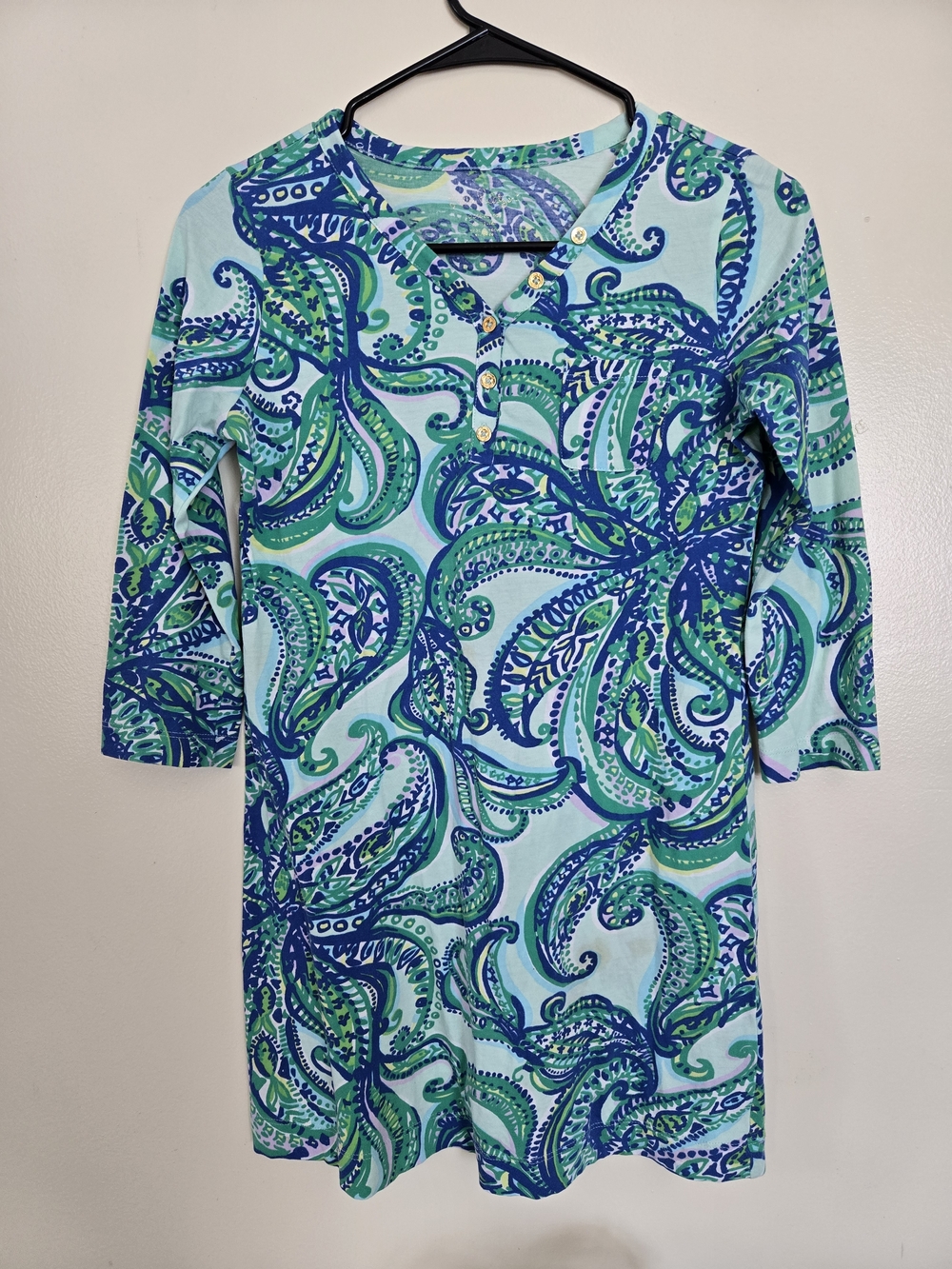 Lilly Pulitzer Girls Blue & Green Paisley Henley Dress Size XL